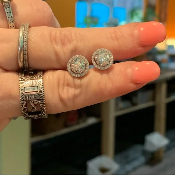 Over 2 cttw Moissanite halo earrings - Picture 1 of 5